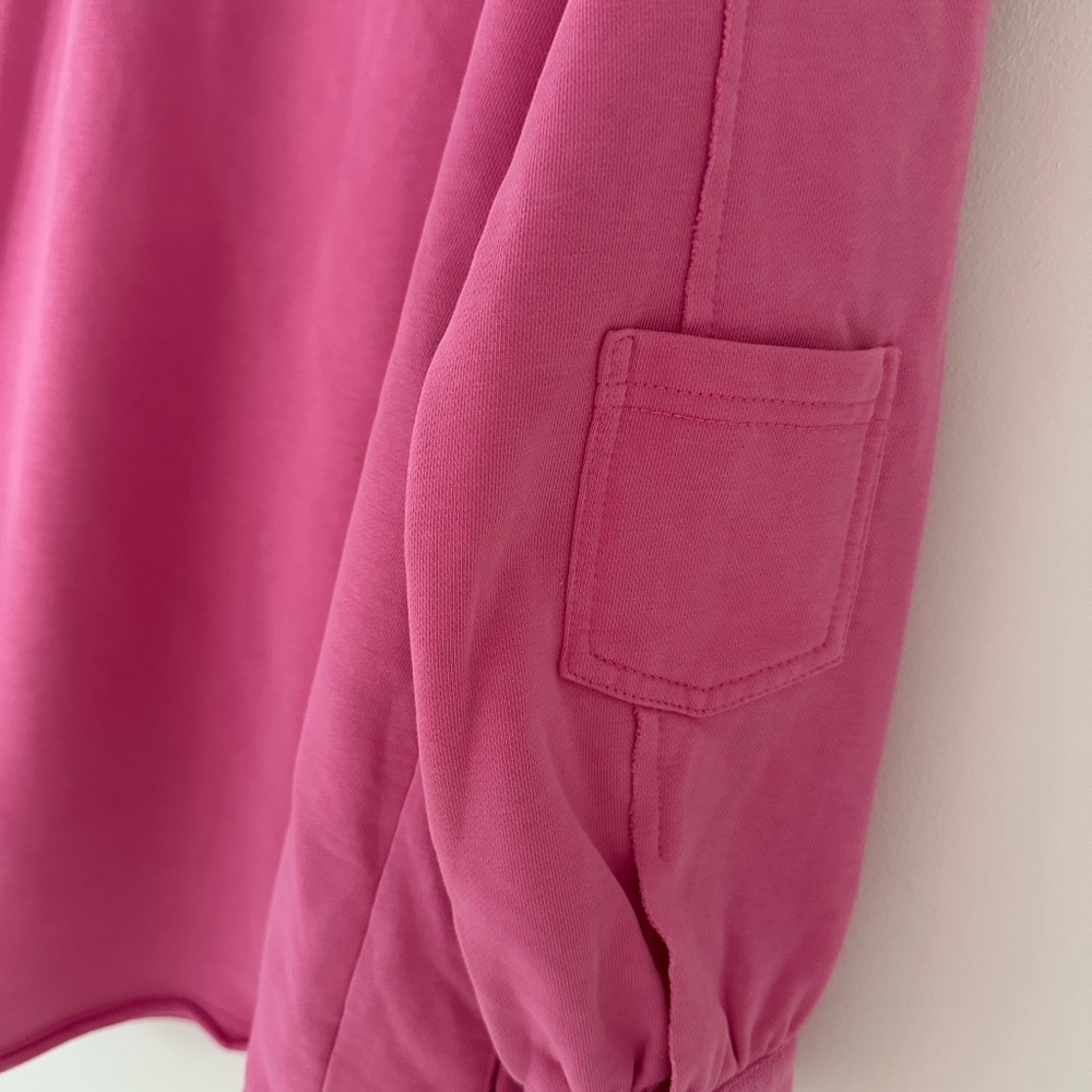 Pink Oversized Button-Up Distressed Shirt Jacket/ Shacket - Picture 8 of 9